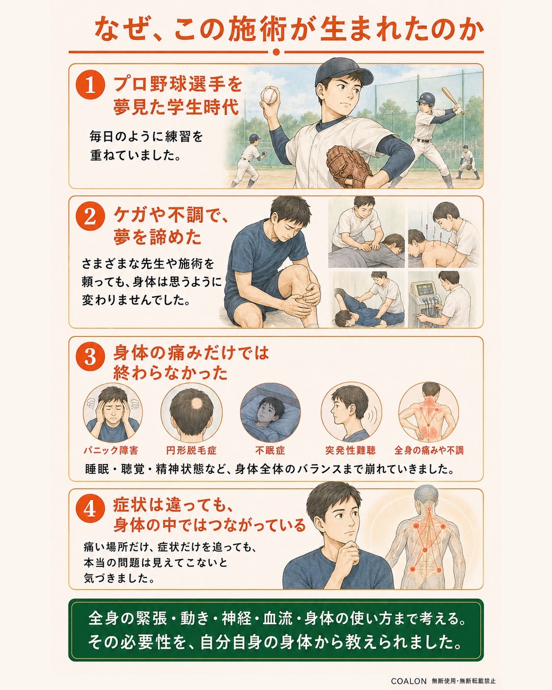 なぜ、この施術が生まれたのかを漫画風の図解で説明